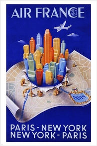 historic renowned FRENCH AIRLINE - PARIS to NEW YORK vintage ad poster 24X36