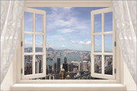 city landscape WINDOW POSTER skyscrapers blue sky water ONE-OF-A-KIND 24X36