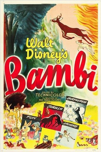 WALT DISNEY'S CLASSIC vintage movie poster BAMBI kid's favorite 24X36 GEM