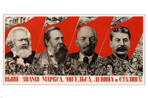 PROPAGANDA VINTAGE POSTER 1936 Marx Engels Lenin Stalin 24x36-UY1