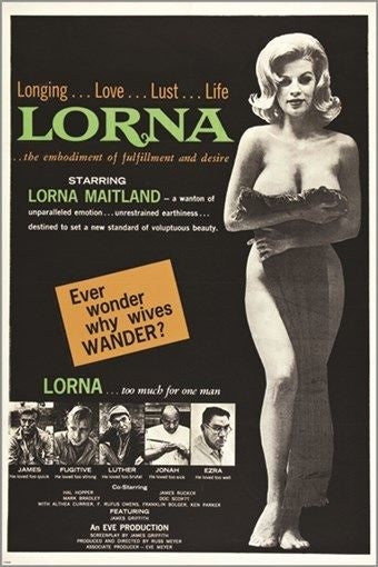 LORNA vintage ADULT MOVIE POSTER lust longing B/W COLLECTORS 24X36 adultery