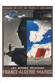 french railways to NORTH AFRICA vintage TRAVEL POSTER first rate 24X36 NEW