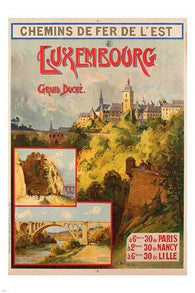 vintage train travel poster LUXEMBOURG chemins de fer de l'est UNIQUE 24X36