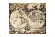 antique maps OF THE WORLD - DOUBLE HEMISPHERE - vintage poster 1680 24X36