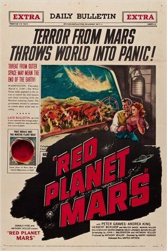 1952 science fiction MOVIE poster RED PLANET MARS worldwide terror 24X36
