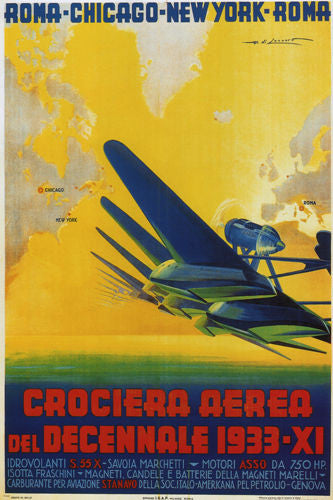 vintage flying planes poster umberto di LAZZAR italy  24X36 1933 PRIZED HOT