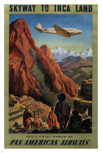 skyway to INCA LAND VINTAGE TRAVEL POSTER united states 1930 24X36 GORGEOUS