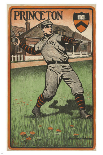 Princeton University VINTAGE BASEBALL SPORTS POSTER 24X36 Pitch Ball PRIZED