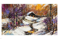 OIL PAINTING vivid colors winter scene HOUSE IN SNOW 24X36 (Paper Poster)