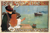 red star line boat vintage travel ad poster H. Cassiers belgium 1899 24X36