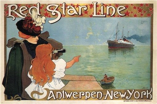 red star line boat vintage travel ad poster H. Cassiers belgium 1899 24X36