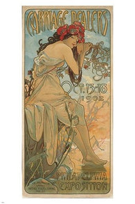 CARRIAGE DEALERS vintage art poster ALPHONSE-MARIE MUCHA  rare gem 24X36 HOT