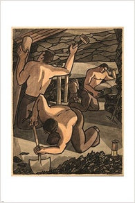 coal miners at work cutting coal GEORGE BISSILL vintage ART POSTER 24X36