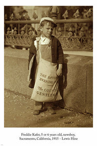 lewis hine FREDDIE KAFER newsboy ARTS POSTER 24X36 1915 vintage photo