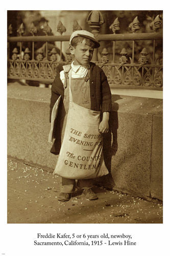 lewis hine FREDDIE KAFER newsboy ARTS POSTER 24X36 1915 vintage photo