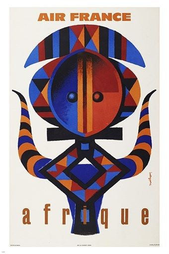 french airline AFRIQUE modern african art VINTAGE TRAVEL POSTER 24X36 rare