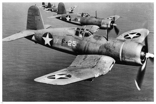 WW2 FIGHTER JETS over pacific POSTER 24X36 VINTAGE b/w photo COLLECTORS