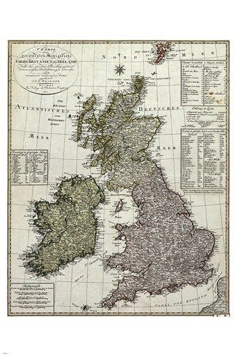 german map of the BRITISH ISLES vintage poster POLITICAL GEOGRAPHIC 24X36