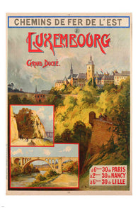 LUXEMBOURG VINTAGE TRAIN TRAVEL POSTER bridge castle 24X36 picturesque hot