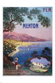 MENTON FRANCE vintage train travel poster COLORFUL COASTLINE flowers 24X36