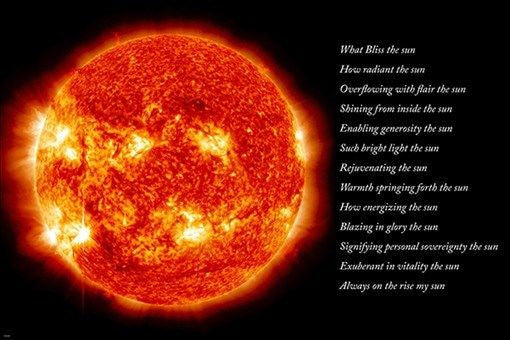 SUN WITH POEM ART POSTER bright orange literary DAZZLING rare new 24X36 BOLD