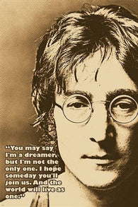 JOHN LENNON photo quote poster AND THE WORLD WILL LIVE AS ONE 24X36 classic