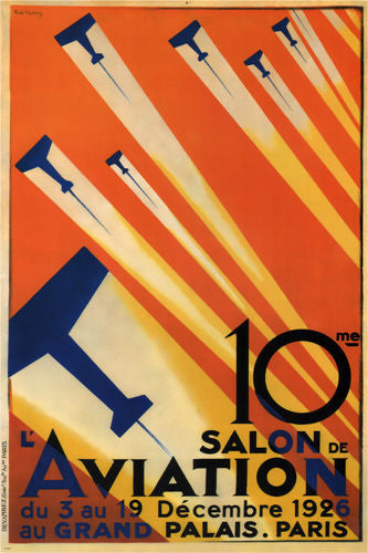 10th PARIS air show VINTAGE ad poster R. de valério FRANCE 1926 24X36 FLYING