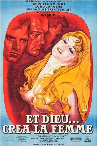 FRENCH movie poster AND GOD CREATED WOMAN brigitte bardot STAR ACTRESS 24X36
