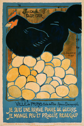 VINTAGE WAR POSTER chickens of paris 24X36 PAINTING french propaganda
