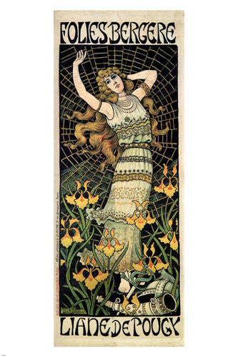 FOLIES BERGERE Liane de Pougy VINTAGE POSTER P. Berthon 1896 France 24X36