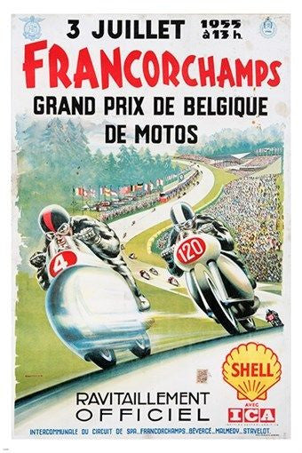 FRANCORCHAMPS belgian grand prix MOTORCYCLES vintage ad poster 24X36 SPORTY