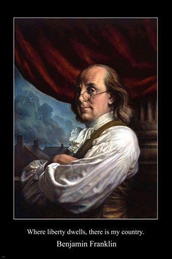portrait BEN FRANKLIN FOUNDING FATHER USA inventor leader 24X36 poster
