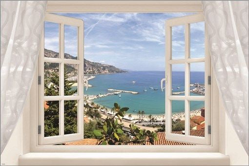 WINDOW POSTER into FRENCH RIVIERA outstanding coastal view COLLECTORS 24X36