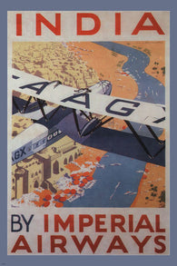 INDIA by IMPERIAL AIRWAYS united kingdom 1930 24X36 PRIZED AERIAL view