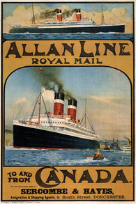 vintage ad POSTER - ALLAN LINE ROYAL MAIL canada 1913 steamboat 24X36 RARE