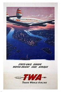 AIR TWA MANHATTAN vintage travel poster COLLECTORS picturesque 24X36 NEW