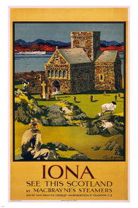 IONA SCOTLAND vintage travel poster 24X36 COUNTRYSIDE church sheep PASTORAL
