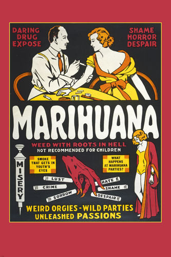 VINTAGE ANTI-MARIJUANA PROPOGANDA poster FUNNY scolding colorful 24X36  -SW0