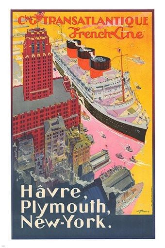 FRENCH LINE TRANSATLANTIQUE vintage travel poster CLASSIC ship 24X36 NEW