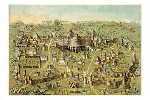 1871 VINTAGE the ancient city of jerusalem with SOLOMON'S TEMPLE poster 24X36