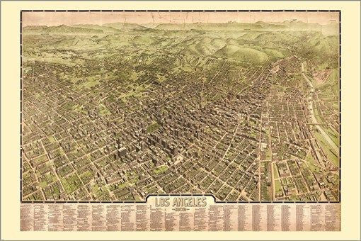 AERIAL VIEW los angeles 1909 CITY MAP poster RARE HOT NEW collectors 24X36