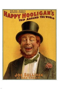 trip around the world HAPPY HOOLIGAN'S vintage poster TOP HAT unique 24X36