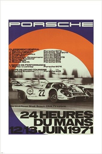 24 HOURS DU MANS vintage car poster JUNE 1971 COLLECTORS 24X36 fast