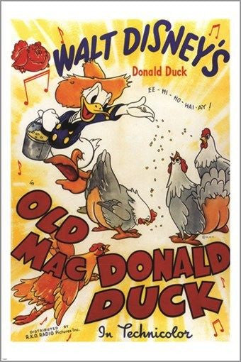 walt disney's OLD MAC DONALD DUCK vintage movie poster KID FRIENDLY 24X36