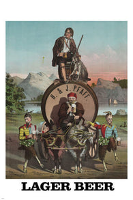 H. & J. lager BEER VINTAGE POSTER Drummond 24X36 Goat Man Drinking ADVENTURE