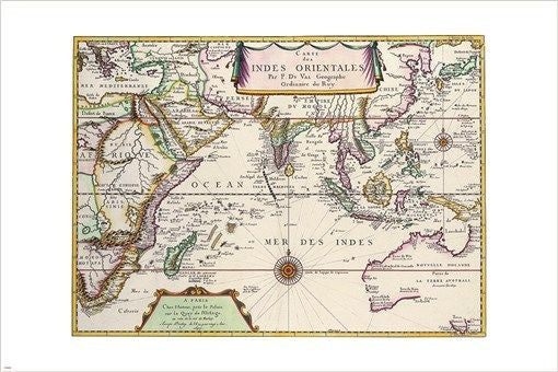 FRENCH MAP of ORIENTAL INDIA 1677 vintage CARTOGRAPHY POSTER historic 24X36