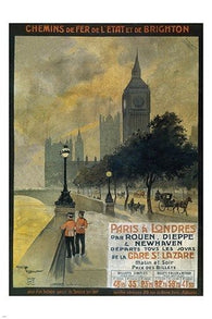 PARIS - LONDON vintage train travel poster COLLECTIBLE EXCEPTIONAL 24X36 new
