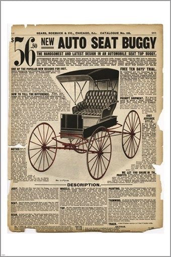 1907 AUTO SEAT BUGGY vintage ad poster OLD DESIGN SHOP carriage 24X36 RARE