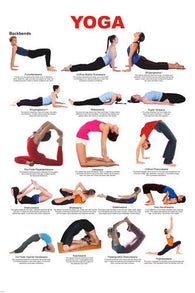 YOGA BACKBENDS CHART POSTER 17 poses EASY TO READ HOW-TO new 24X36