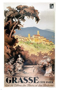 GRASSE COTE D'AZUR vintage travel poster FRENCH TOWN old fashioned 24X36 NEW